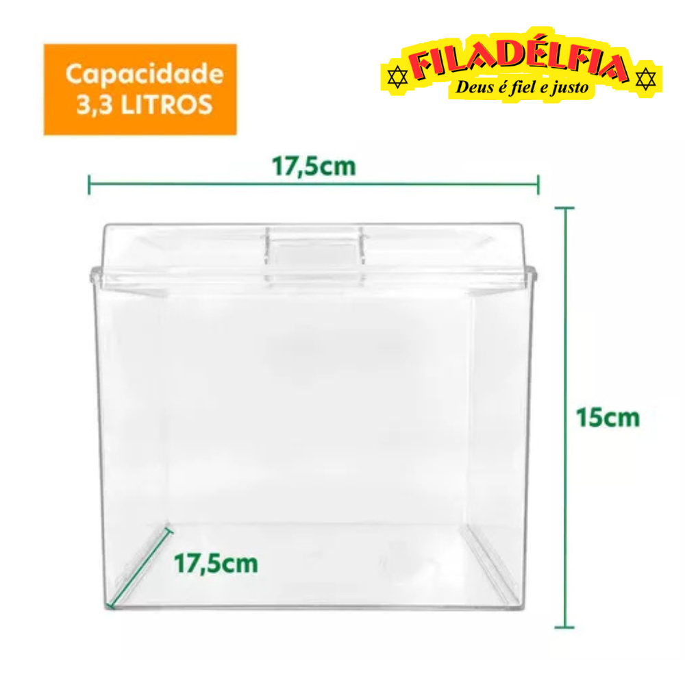 Pote Acrilico Quadrado com Tampa 3,3 L