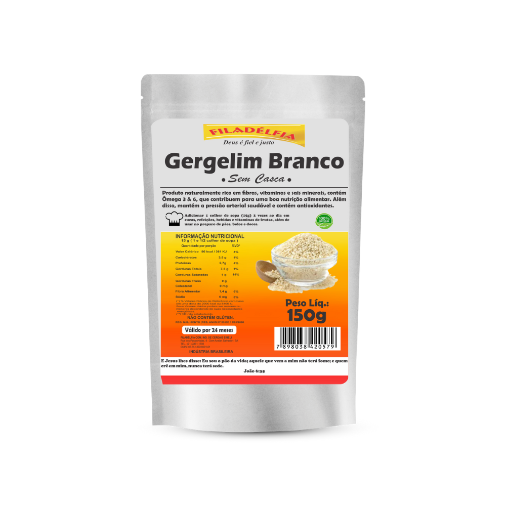 Gergelim Branco Sem Casca 150g (Pacote com 5 und)